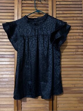 Black Ruffled Leopard-Print Blouse - Women
